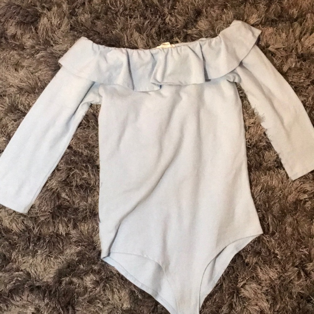 Baby blue long sleeve over the shoulder body suit